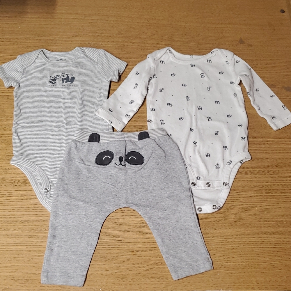 Carter's Panda-Themed Baby Three Piece Set - Gray and White